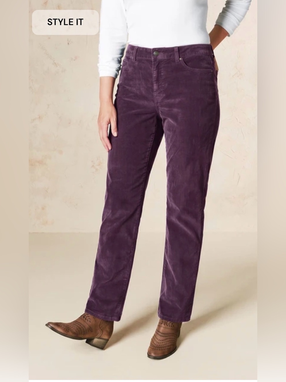 Coldwater Creek size 16 Natural Fit Straight Leg Deep Purple Corduroys